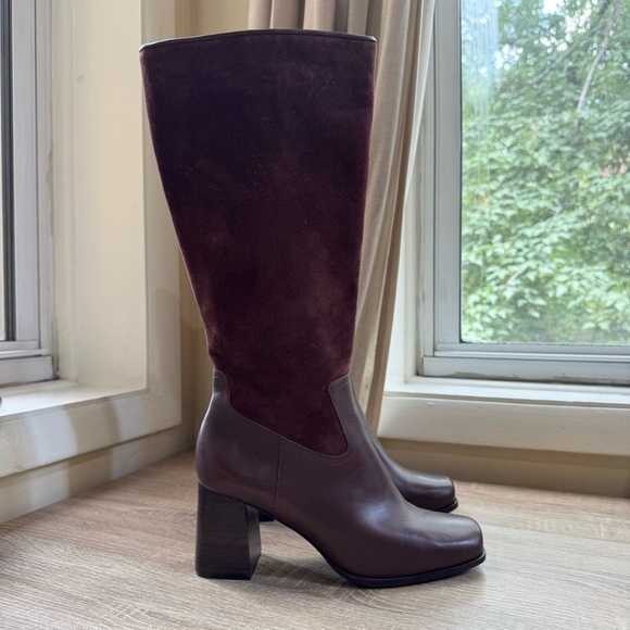 New Reformation Frederique Knee High Boot Heeled Leather Oak Suede 8.5 - Picture 4 of 14